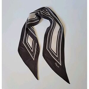 Paoli Scarf Signed Chocolate Brown Cream Stripe Italian Mod Preppy Retro Vintage